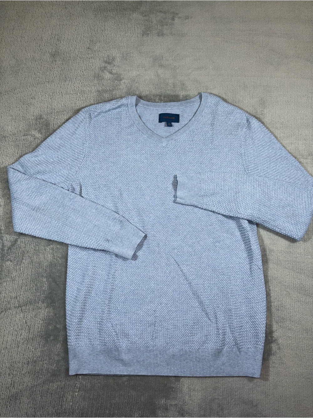 Men's Light Blue V-Neck Sweater Cotton Cashmere Blend